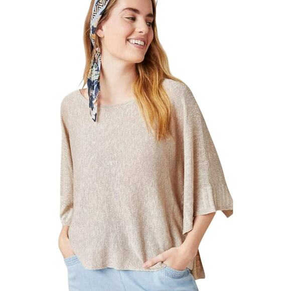 Anthropologie Sweaters - ANTHROPOLOGIE Women’s Alicia Shimmer Gold Tone Poncho Knit Top Medium
